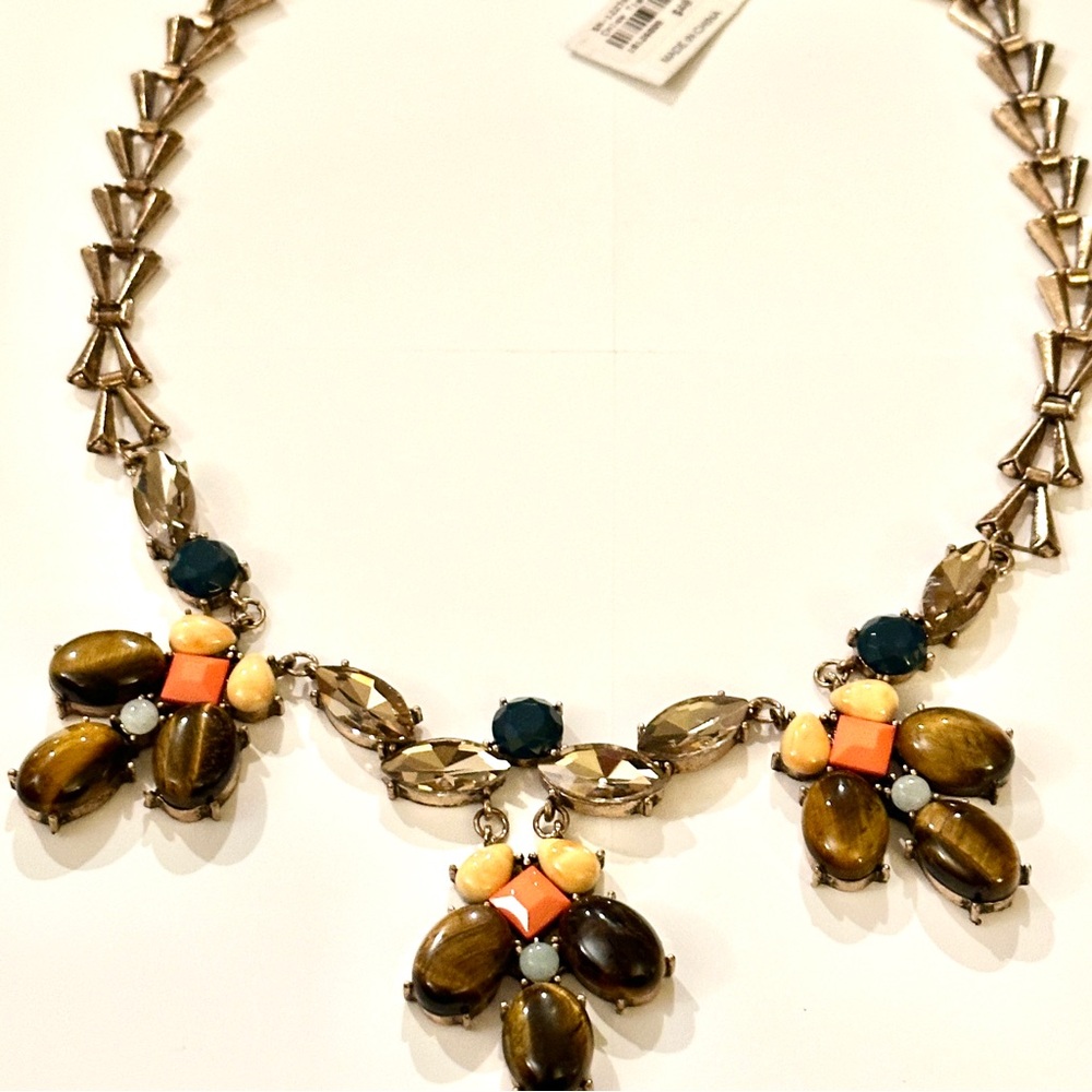 EVEREVE Sunset-Toned Tigers Eye & Citrine Brass Statement Necklace | NWT - Picture 4 of 8